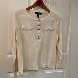 Polo Ralph Lauren Cream Long Sleeve 3/4 Button-up Top ~ SIze PL